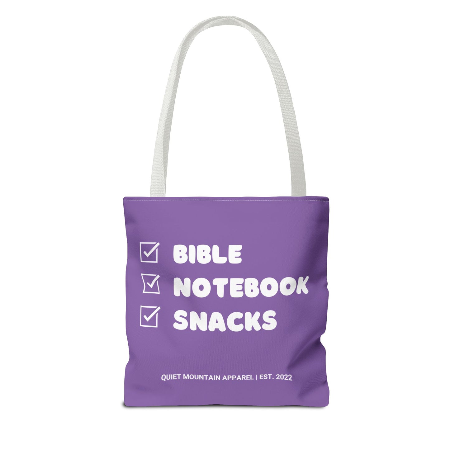 Bible, Notebook & Snacks Tote Bag