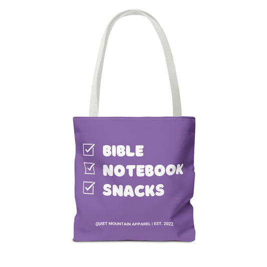 Bible, Notebook & Snacks Tote Bag