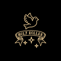 Logo with a dove and 'Holy Roller' text on a black background